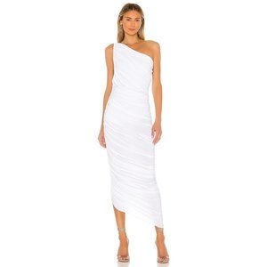 Norma Kamali White One-Shoulder Ruched Midi Dress